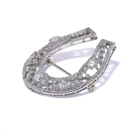 Belle Epoque 2.50ct Old Cut Diamond Horseshoe Brooch in Platinum