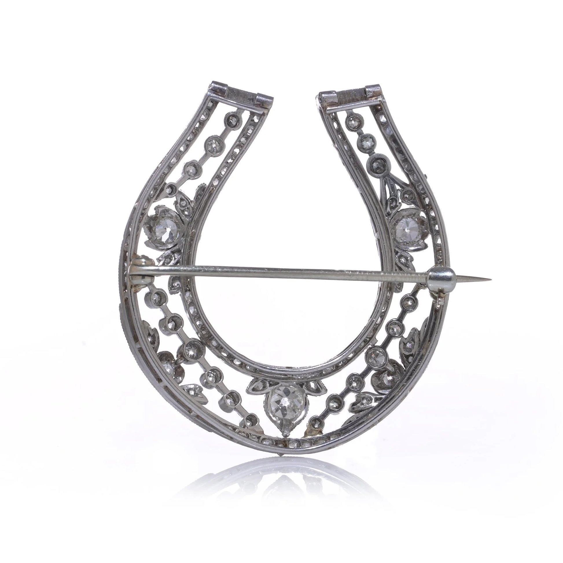 Belle Epoque 2.50ct Old Cut Diamond Horseshoe Brooch in Platinum