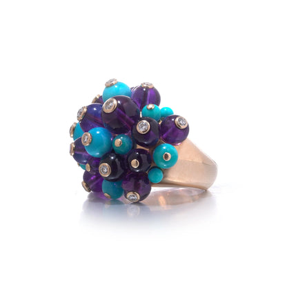 Cartier Turquoise Amethyst and Diamond Cocktail Ring
