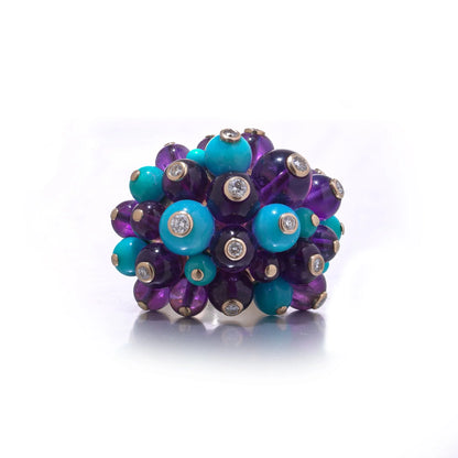 Cartier Turquoise Amethyst and Diamond Cocktail Ring