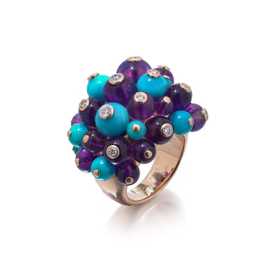 Cartier Turquoise Amethyst and Diamond Cocktail Ring