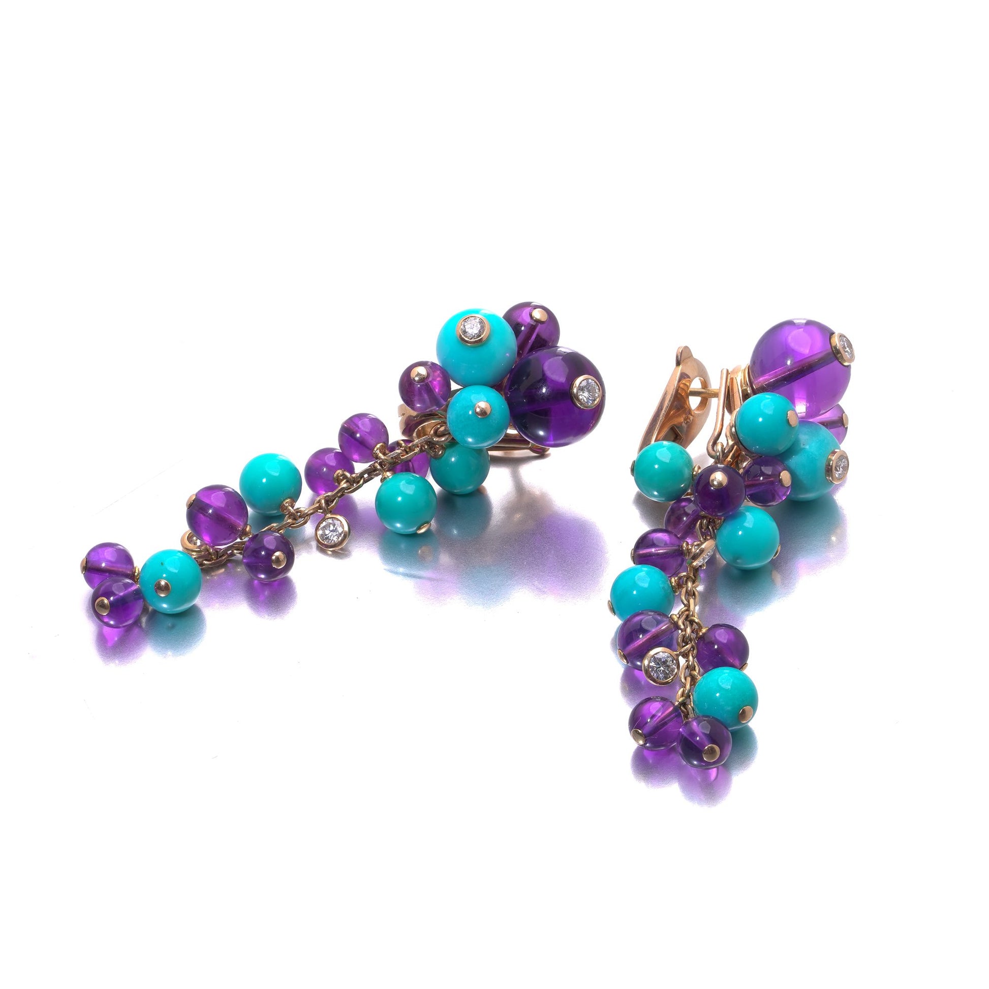 Cartier Les Delices De Goa Turquoise, Amethyst & Diamond Day Night Earrings