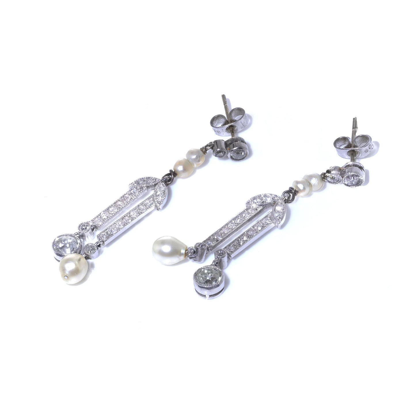Belle Epoque Old Cut Diamond and Natural Pearl Drop Earrings