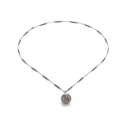 Art Deco Platinum And Enamel Pendant Watch Necklace