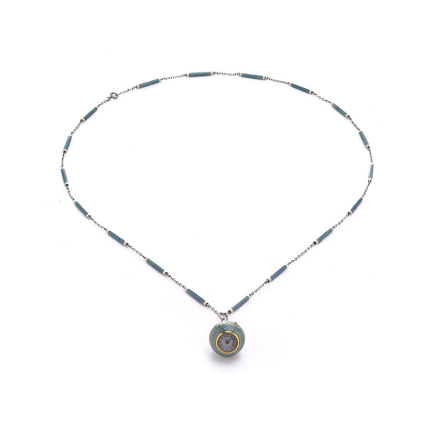 Art Deco Platinum And Enamel Pendant Watch Necklace