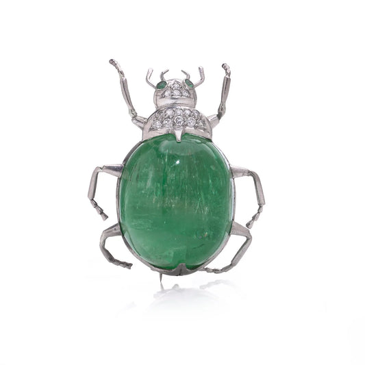 Vintage 18 Carat Gold Chrysoberyl Beetle Brooch With Diamonds