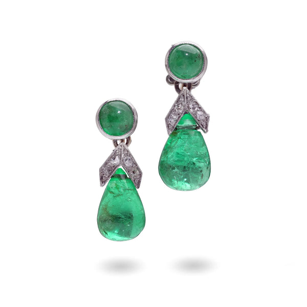 Art Deco Platinum Colombian Emerald Earrings