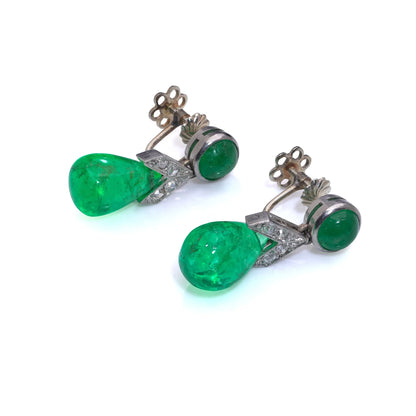 Art Deco Platinum Colombian Emerald Earrings