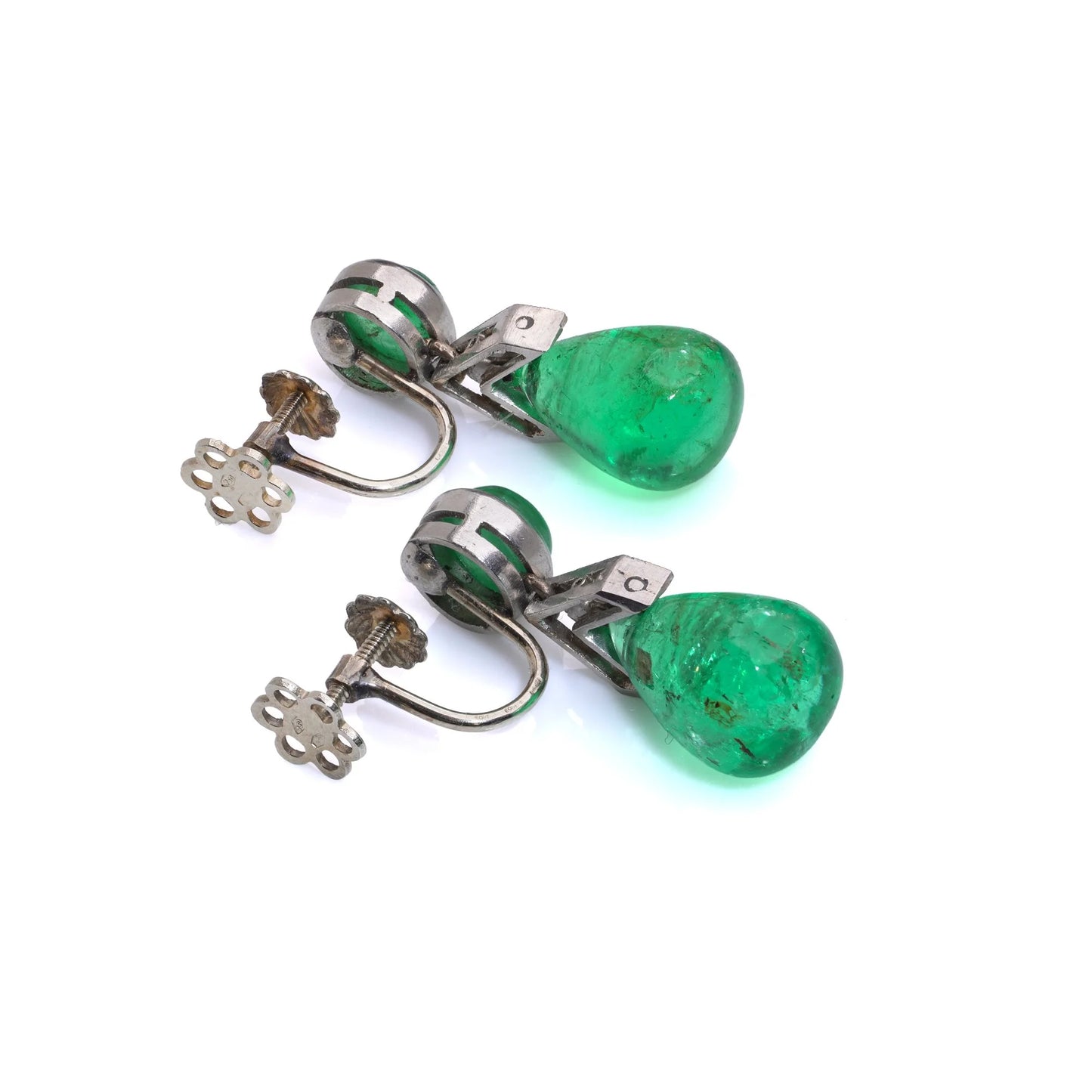 Art Deco Platinum Colombian Emerald Earrings