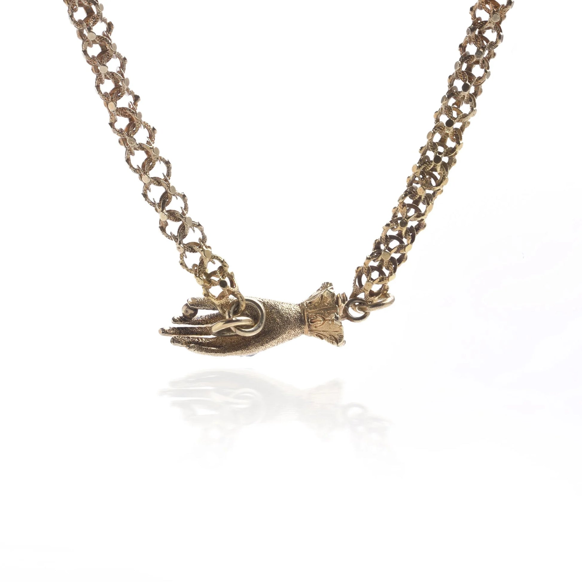 Georgian Antique 18ct Gold Chain Necklace with Hand Pendant, Circa 1800
