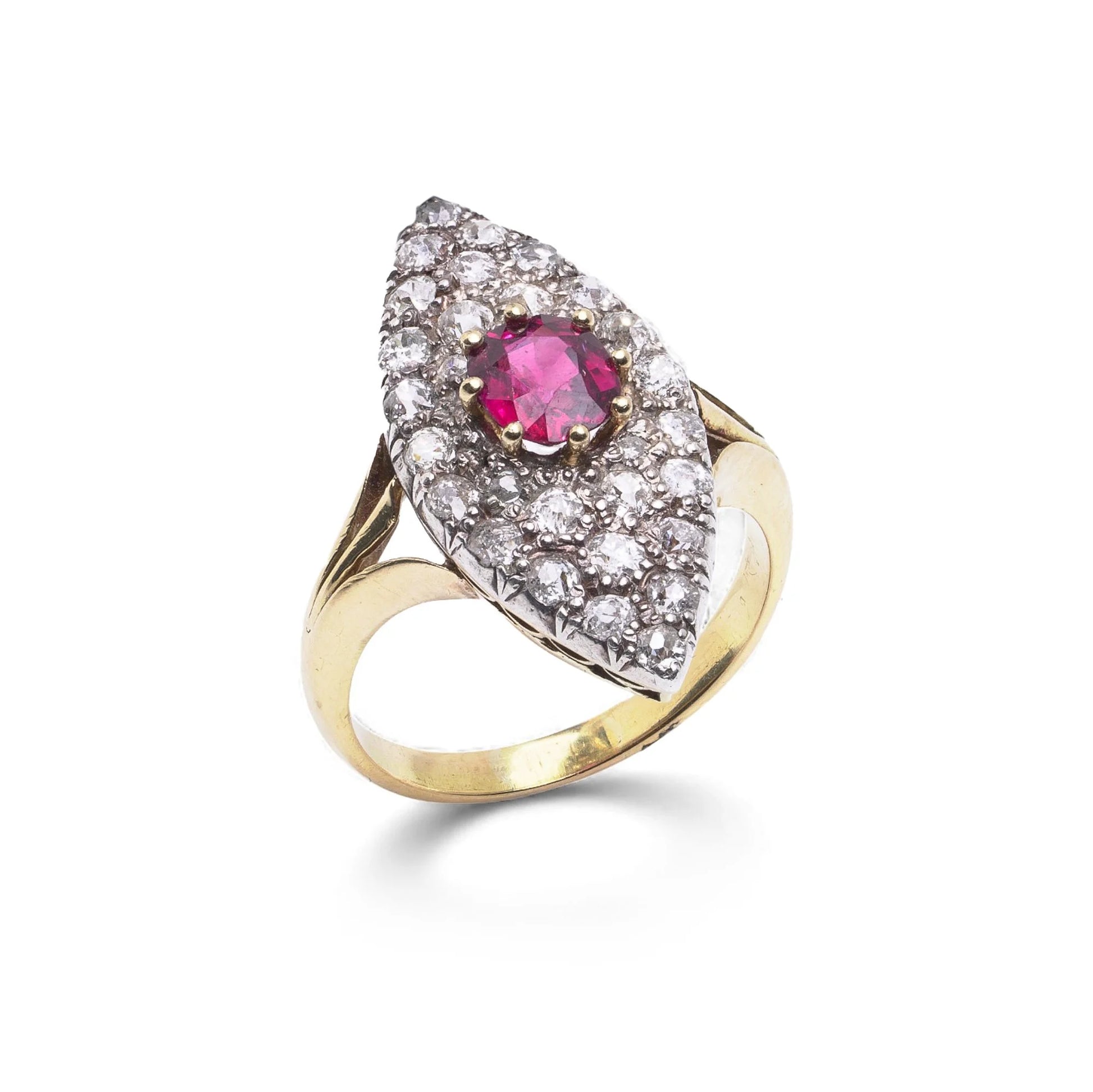 Victorian Ruby and Diamond Marquise Cluster Ring
