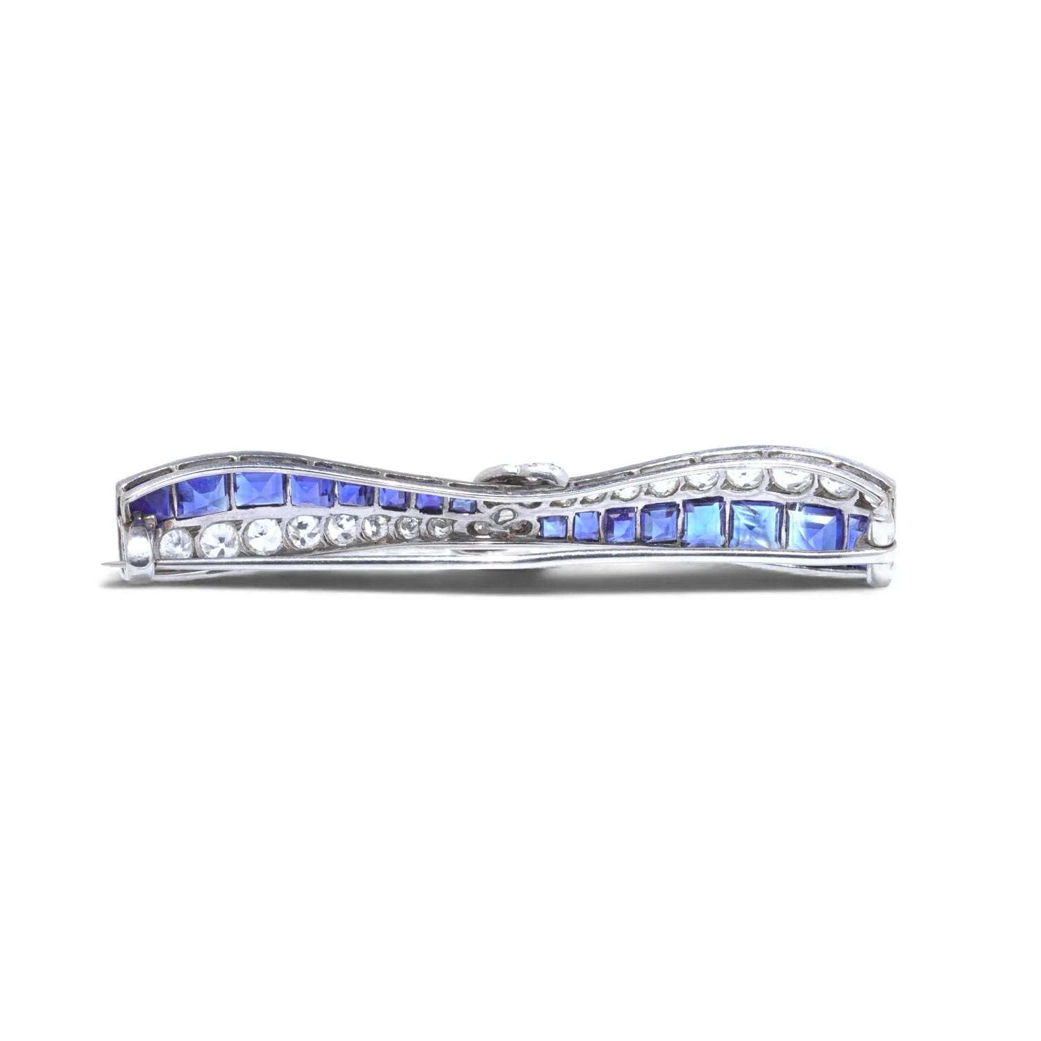 Art Deco 2.40ct Sapphire and 1ct Old Cut Diamond Bow Brooch in Platinum