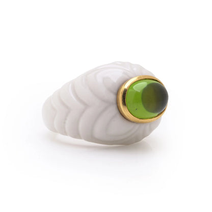 Bvlgari Peridot and White Ceramic Ring in 18ct Gold