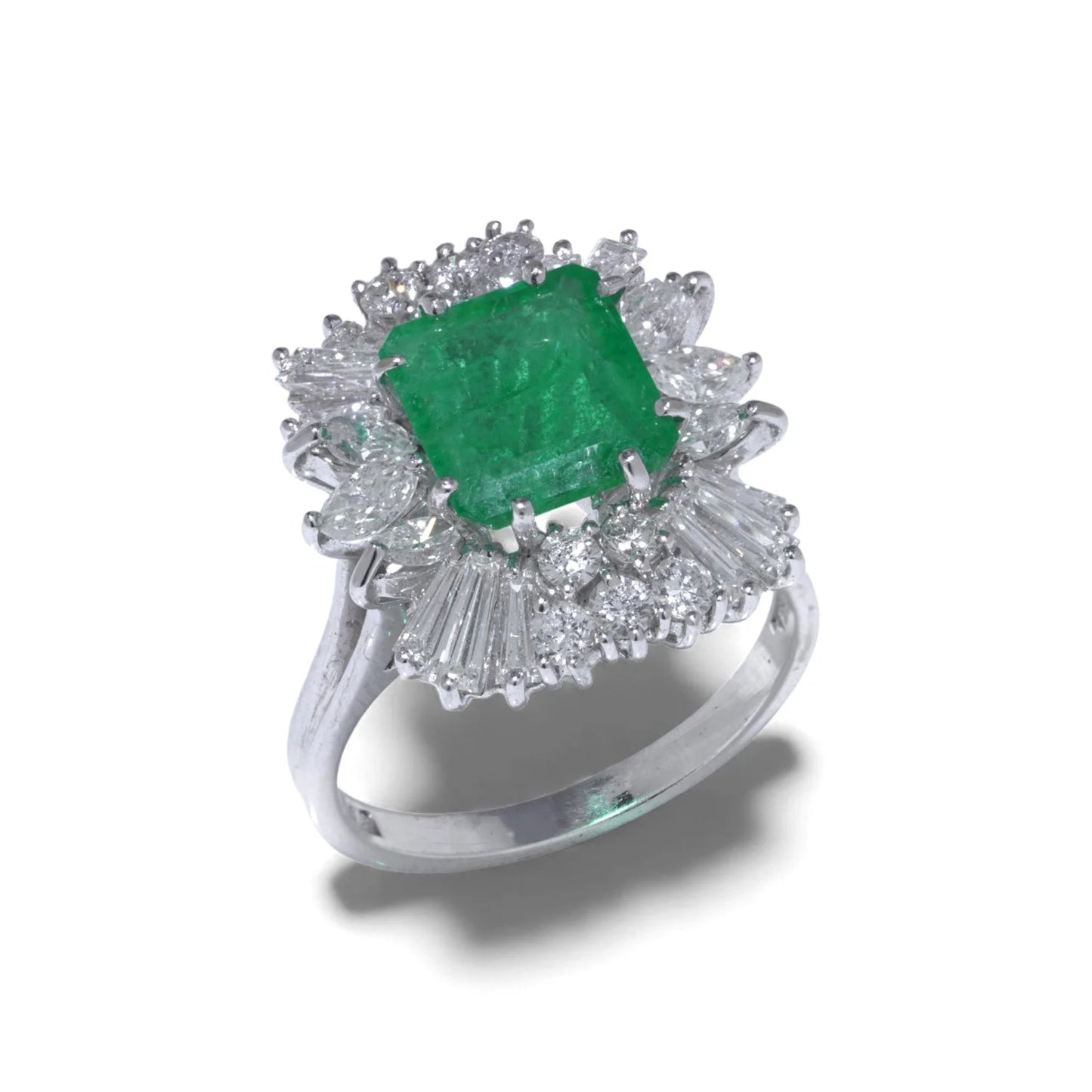 Vintage 2ct Natural Colombian Emerald and Diamond Cluster Ring