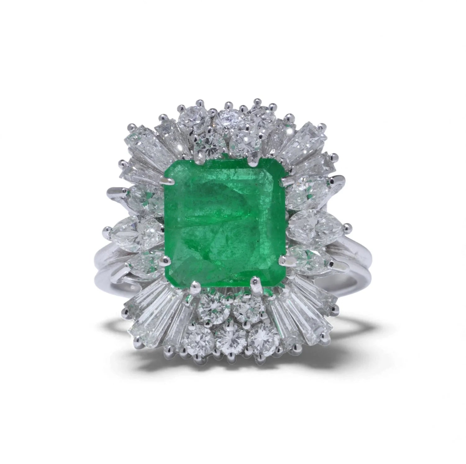 Vintage 2ct Natural Colombian Emerald and Diamond Cluster Ring