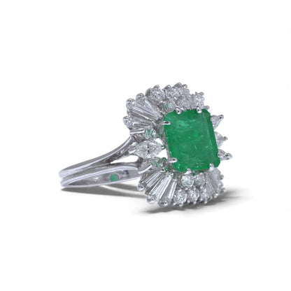 Vintage 2ct Natural Colombian Emerald and Diamond Cluster Ring