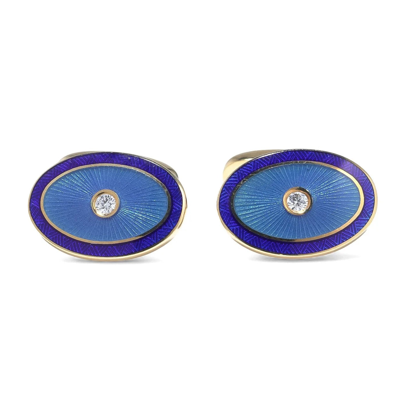 Faberge Blue Enamel and Diamond Set Gold Cufflinks