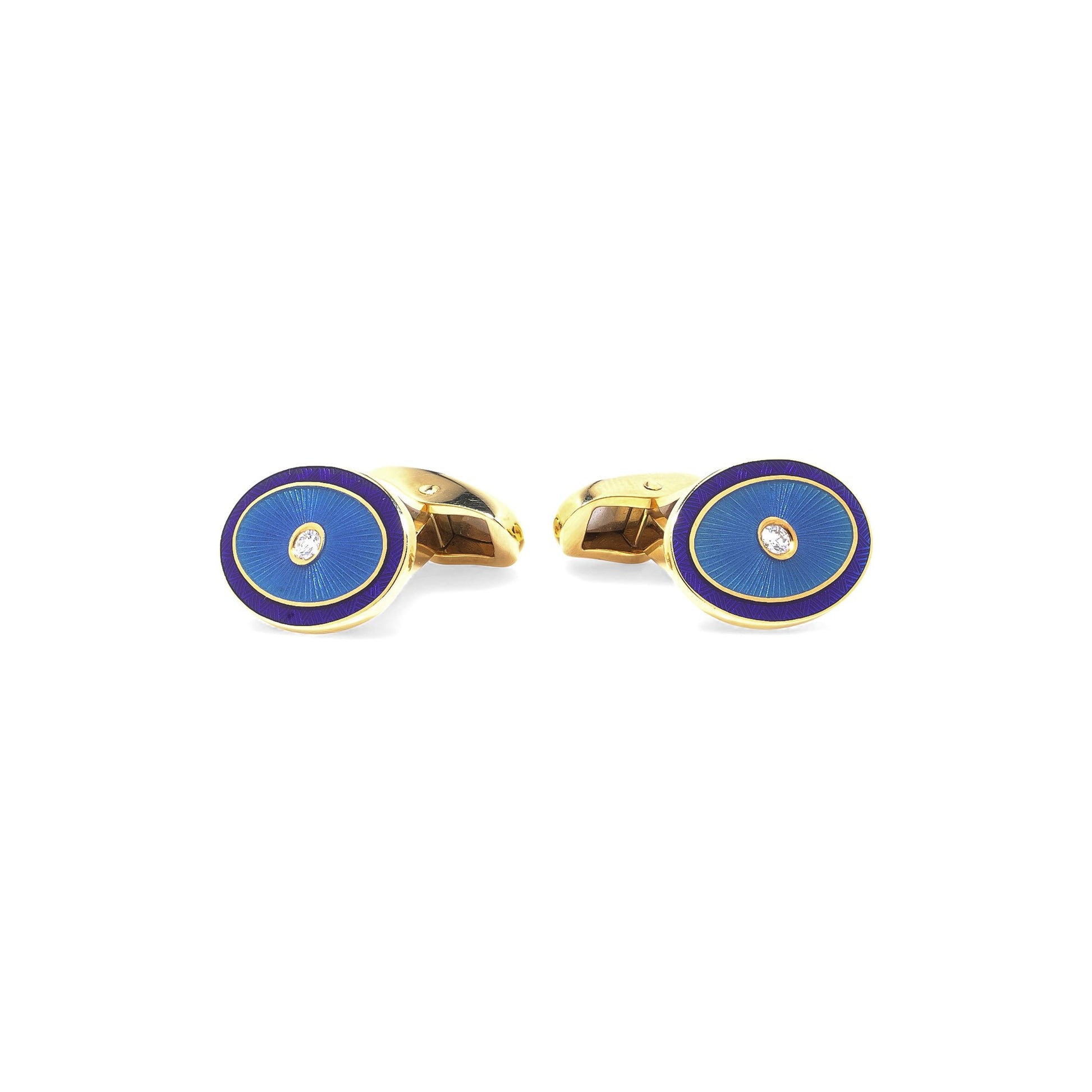 Faberge Blue Enamel and Diamond Set Gold Cufflinks