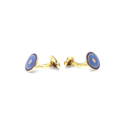 Faberge Blue Enamel and Diamond Set Gold Cufflinks