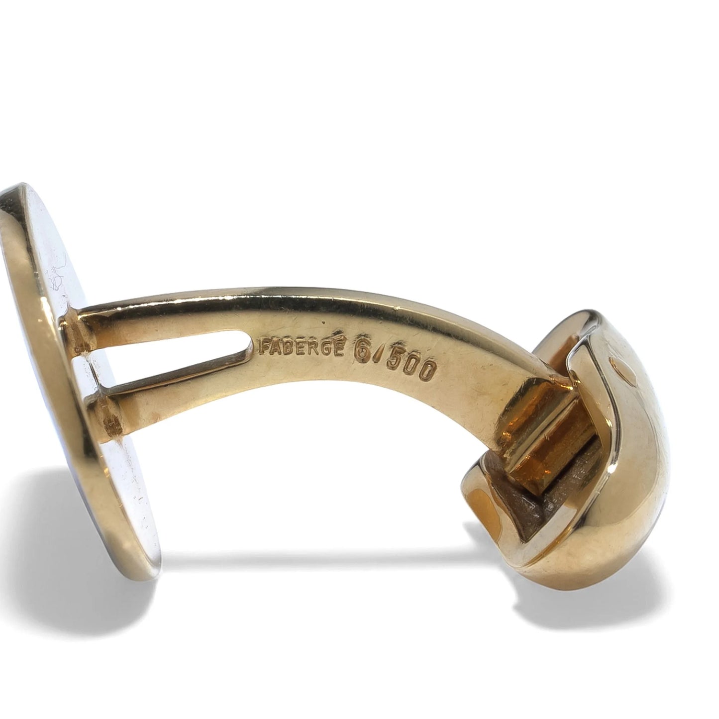 Faberge Blue Enamel and Diamond Set Gold Cufflinks