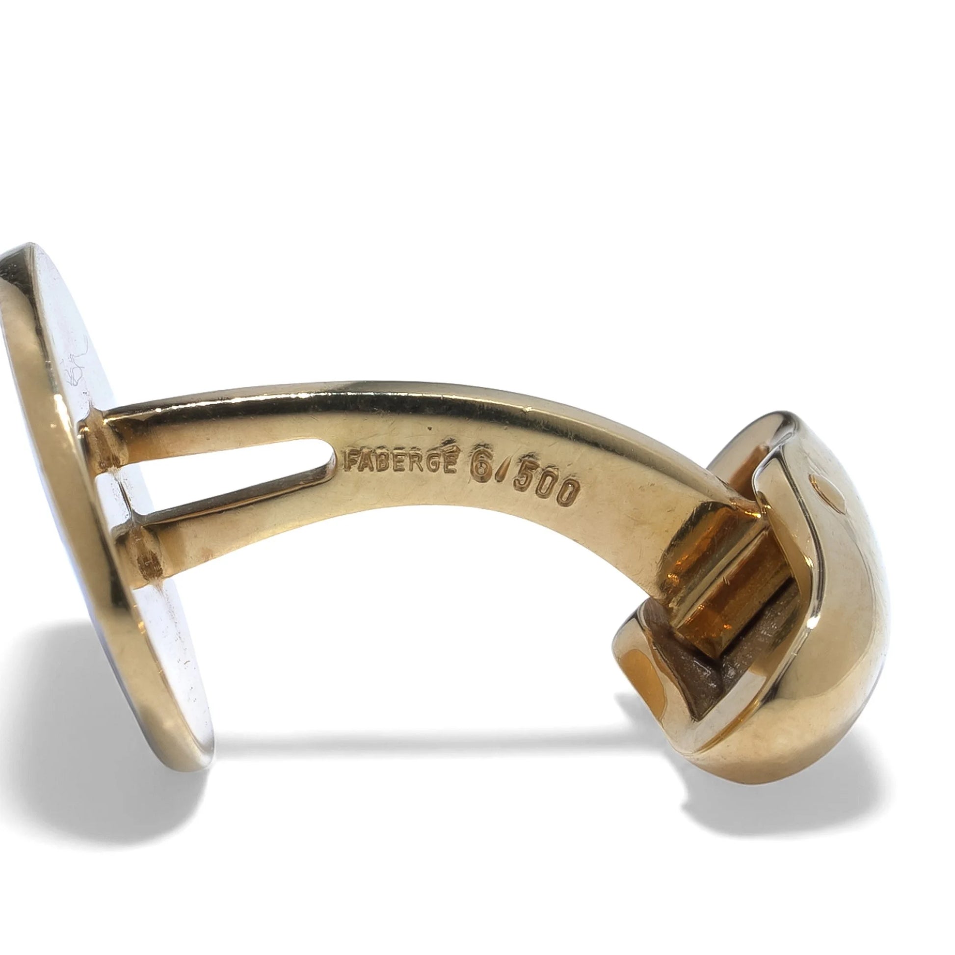 Faberge Blue Enamel and Diamond Set Gold Cufflinks