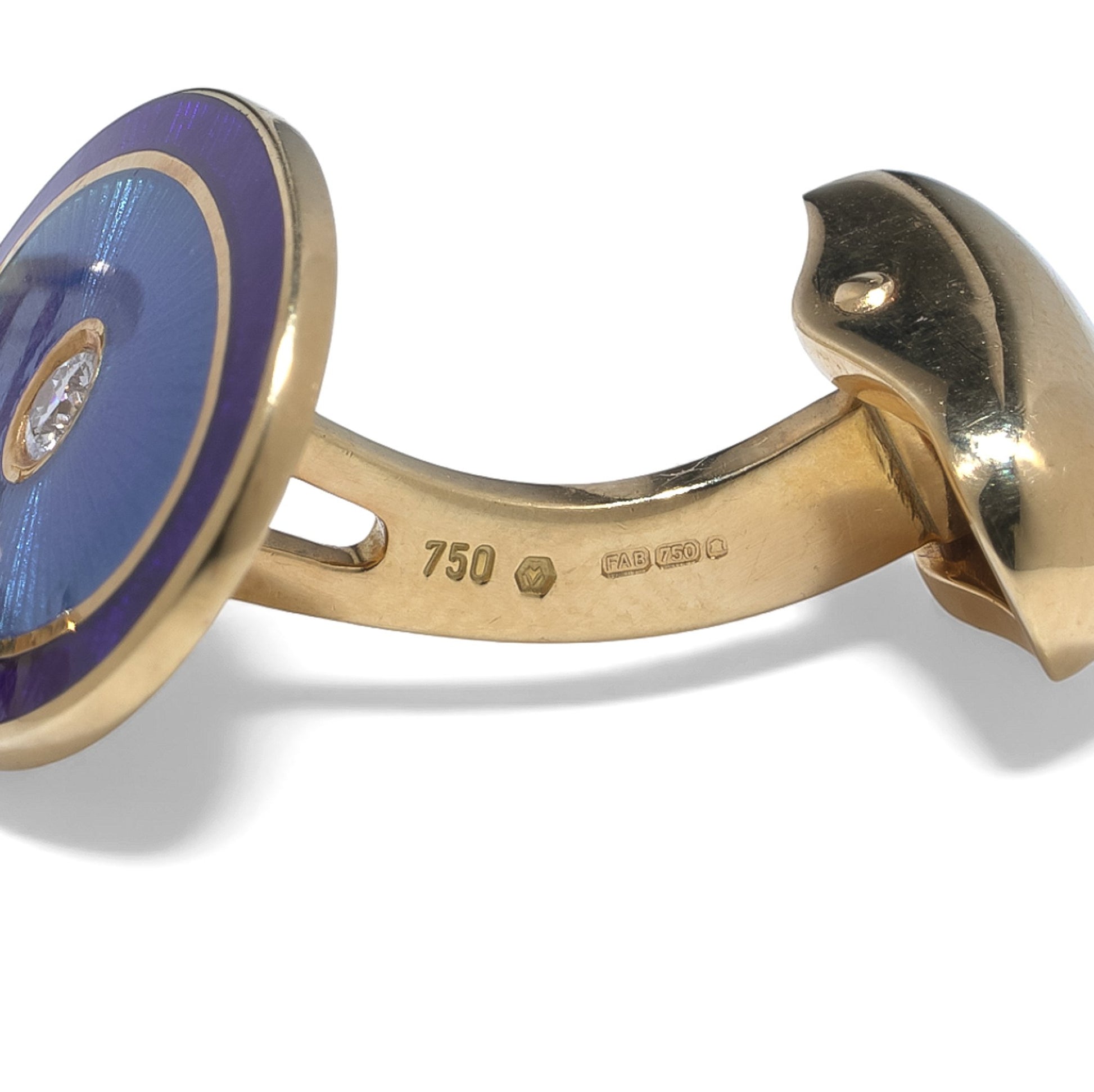 Faberge Blue Enamel and Diamond Set Gold Cufflinks