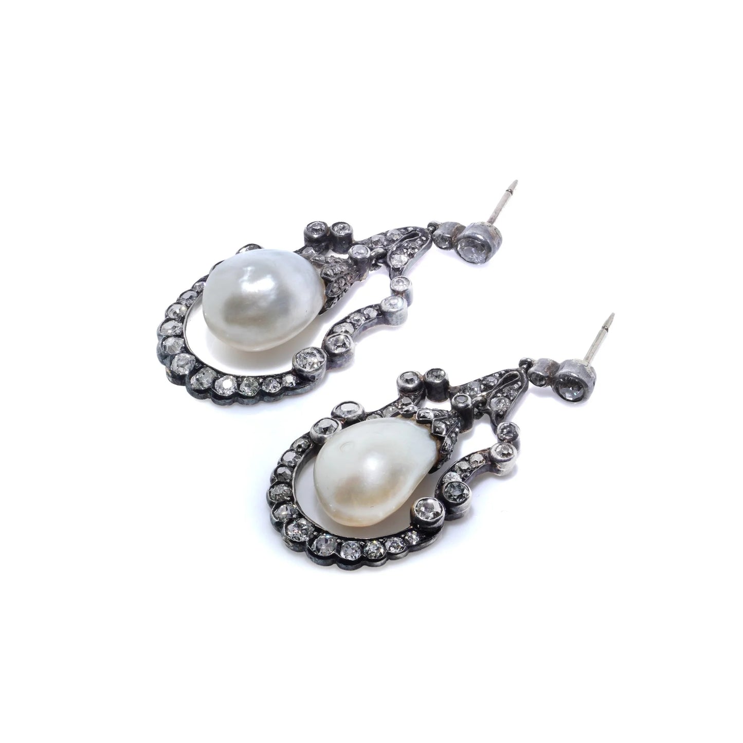 Victorian Antique Natural Pearl and Diamond Drop Earrings