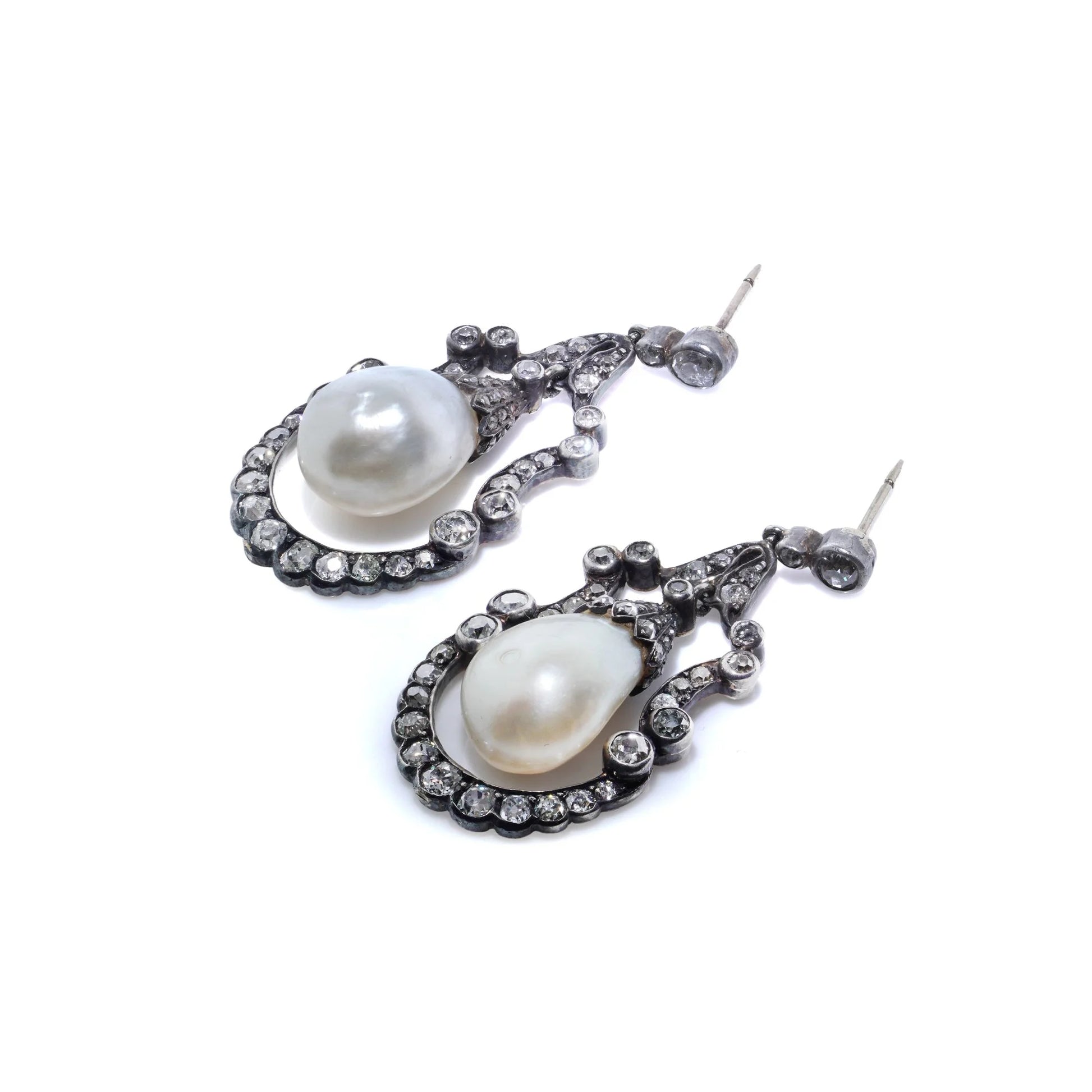 Victorian Antique Natural Pearl and Diamond Drop Earrings