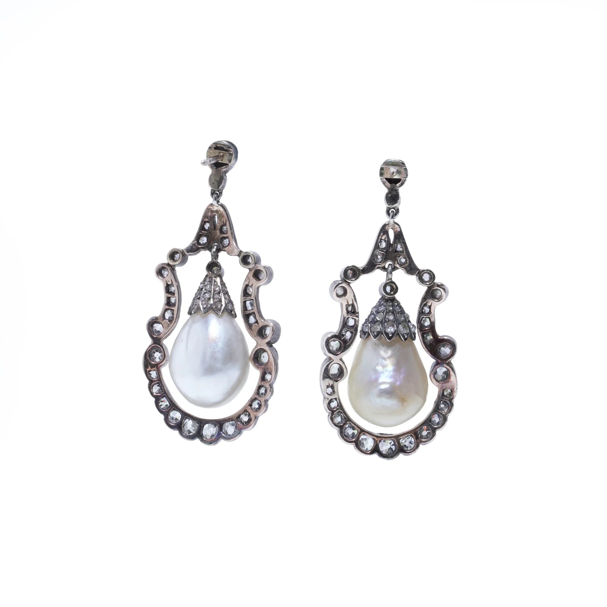 Victorian Antique Natural Pearl and Diamond Drop Earrings