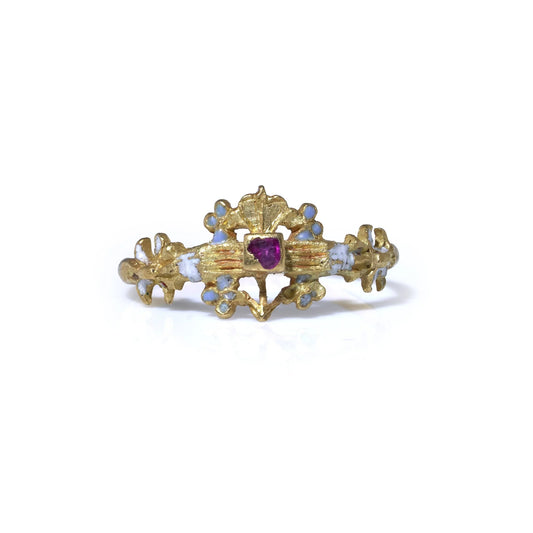 Antique 16th Century 20 Carat Gold Ring With Ruby And Enamel (Lithuanian-Polish)