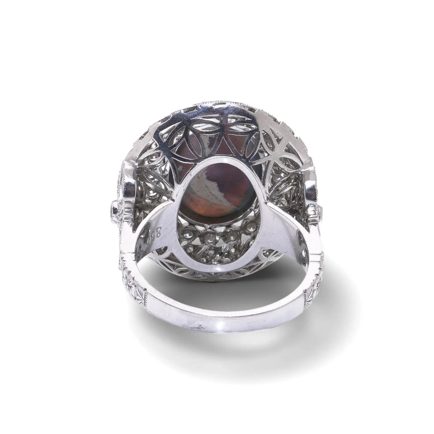 Art Deco Style Platinum Opal And Diamond Cluster Ring