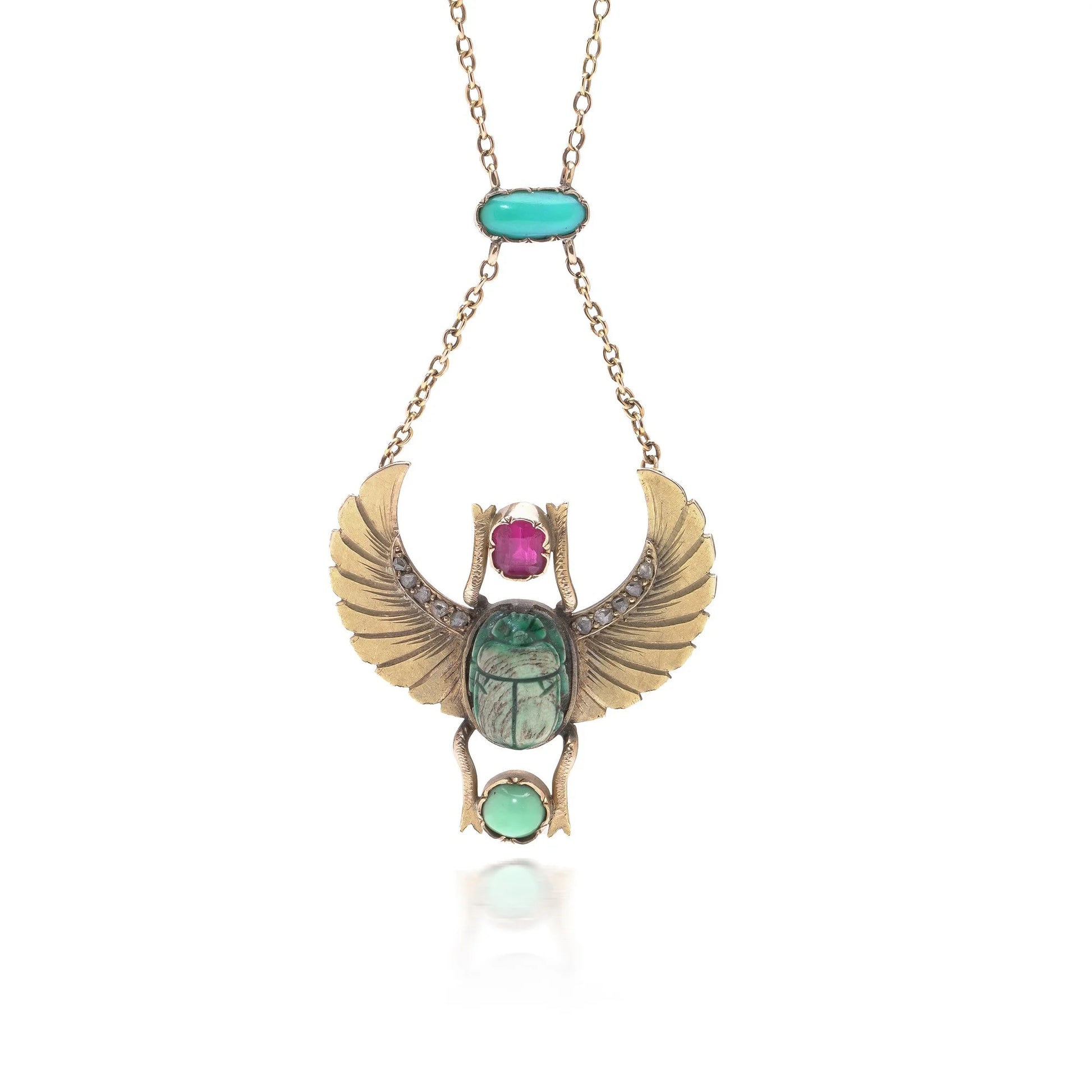 Egyptian Revival Scarab Necklace, 18 Carat Gold, Early 20th Century