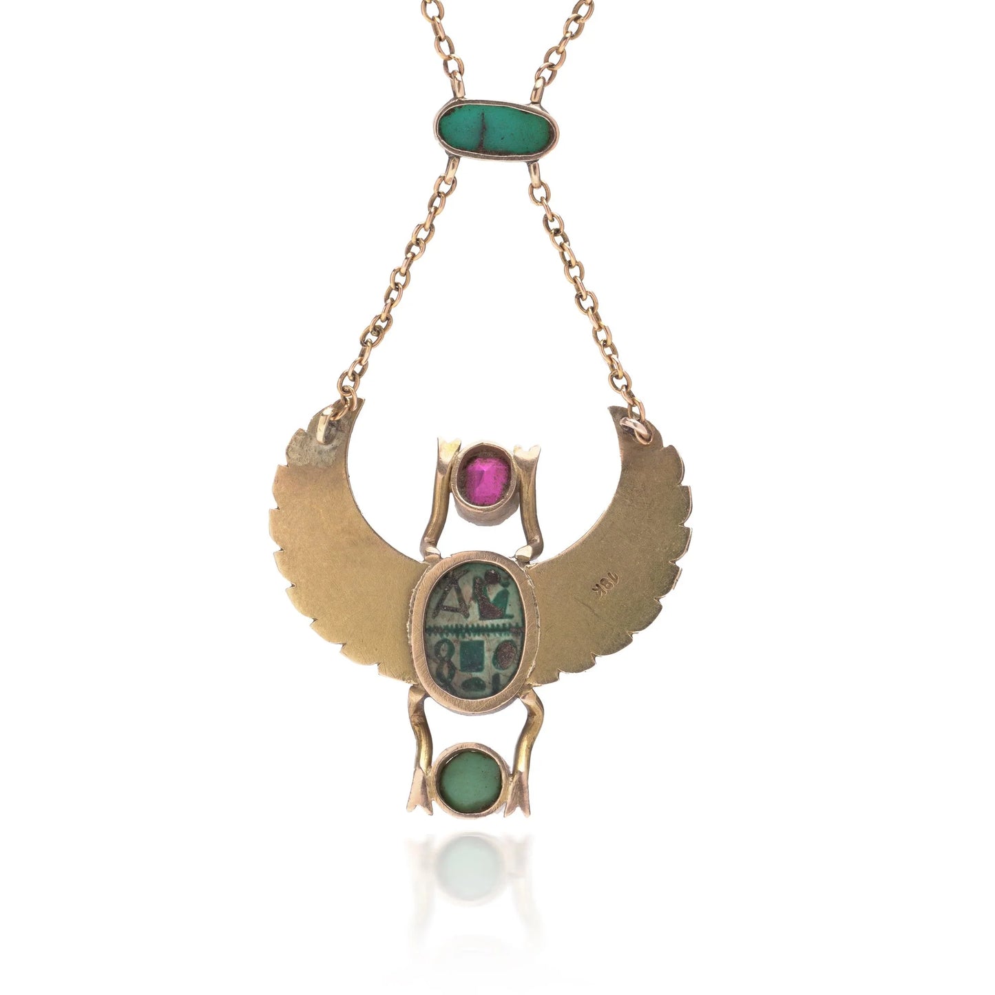 Egyptian Revival Scarab Necklace, 18 Carat Gold, Early 20th Century