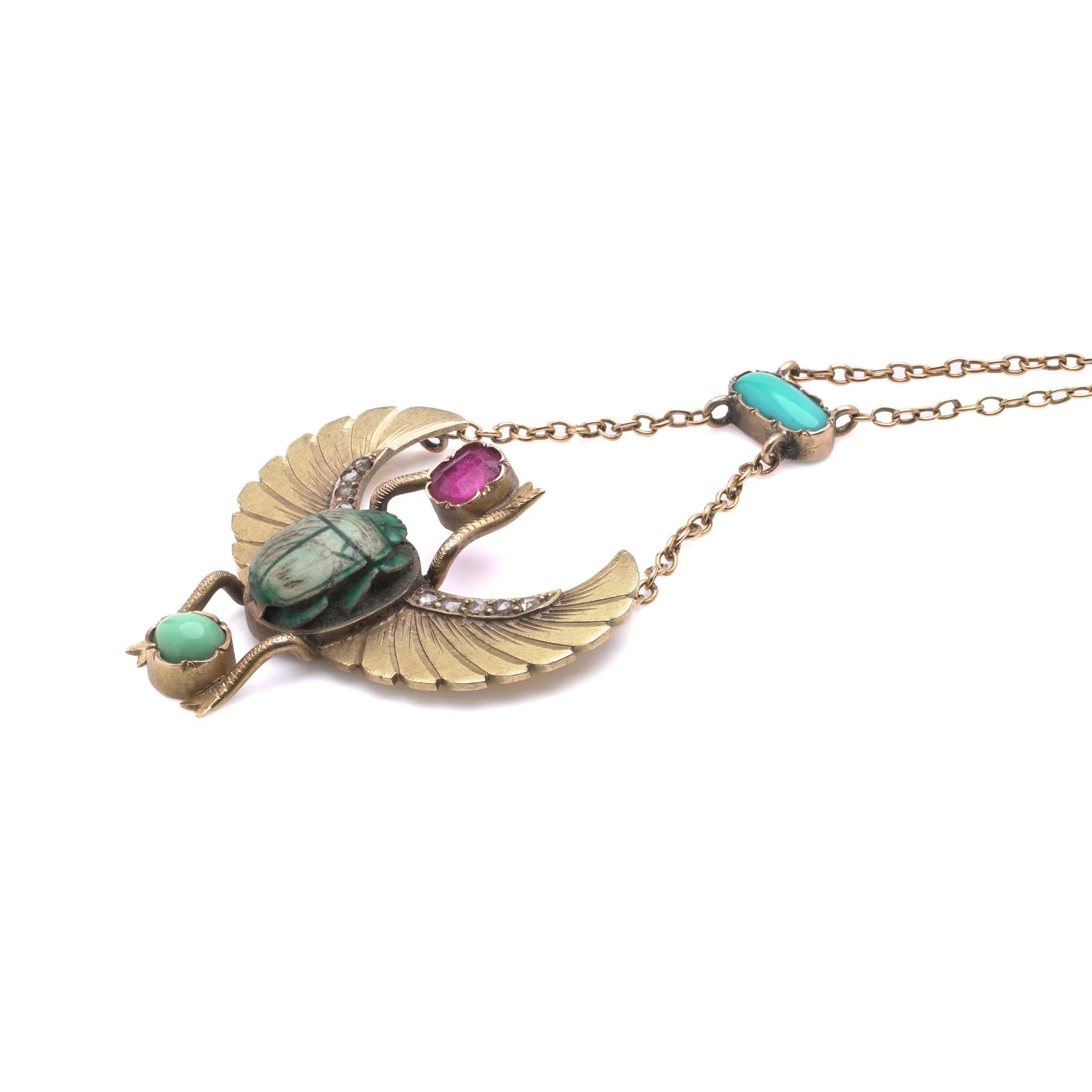 Egyptian Revival Scarab Necklace, 18 Carat Gold, Early 20th Century