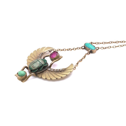 Egyptian Revival Scarab Necklace, 18 Carat Gold, Early 20th Century