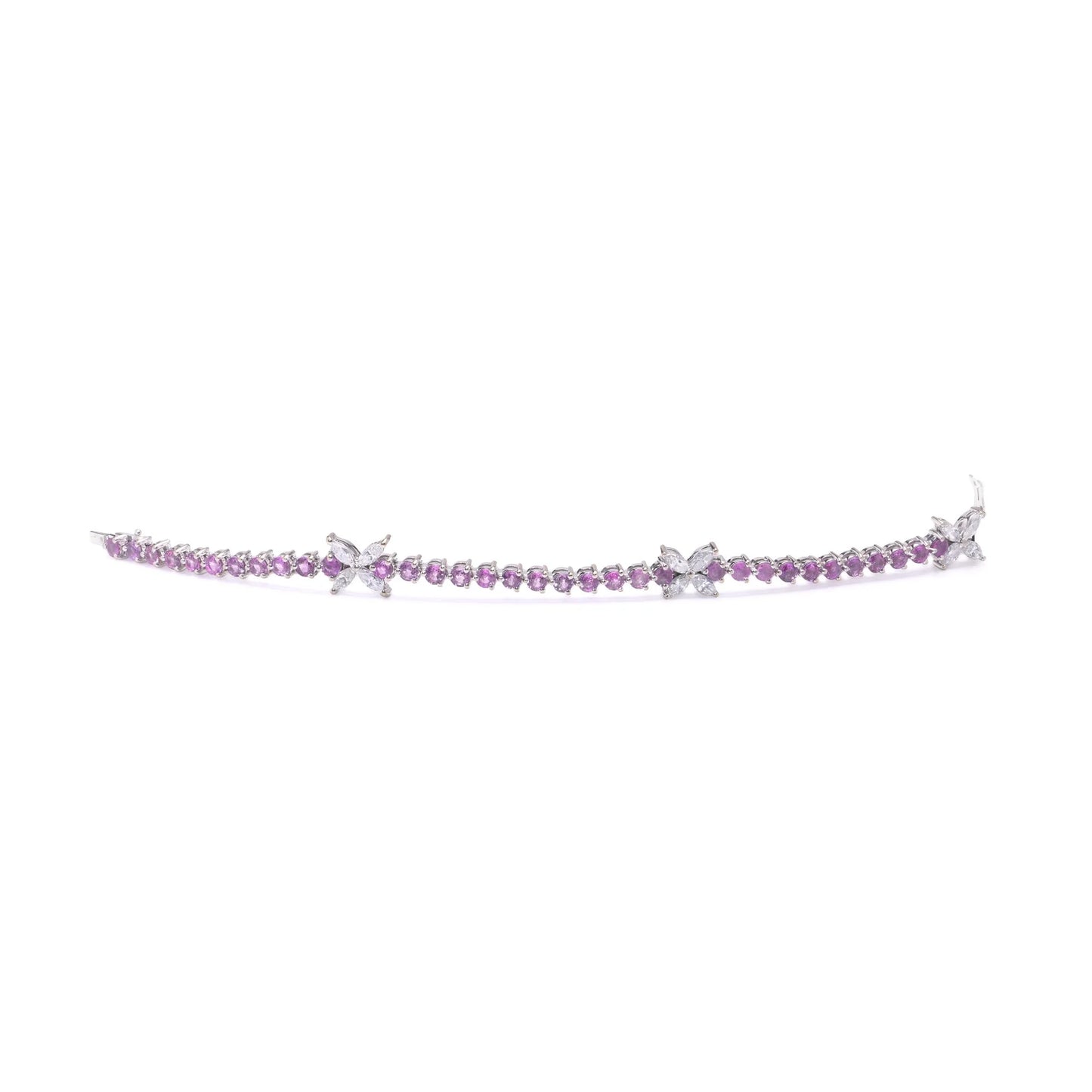 Pink Sapphire and Marquise Diamond Line Bracelet