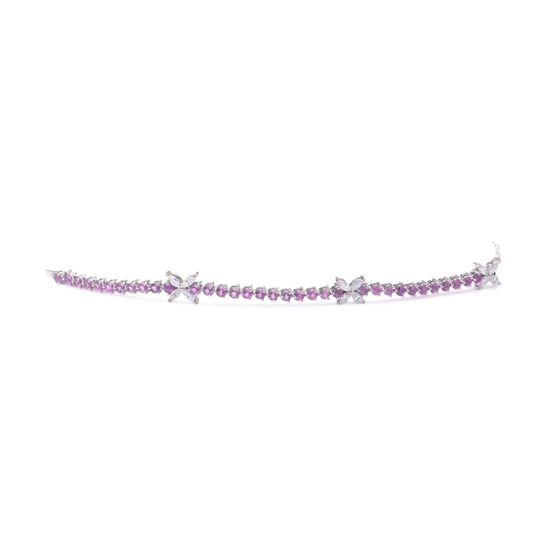 Pink Sapphire and Marquise Diamond Line Bracelet