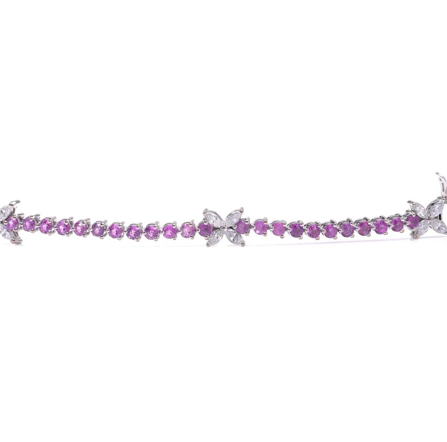 Pink Sapphire and Marquise Diamond Line Bracelet