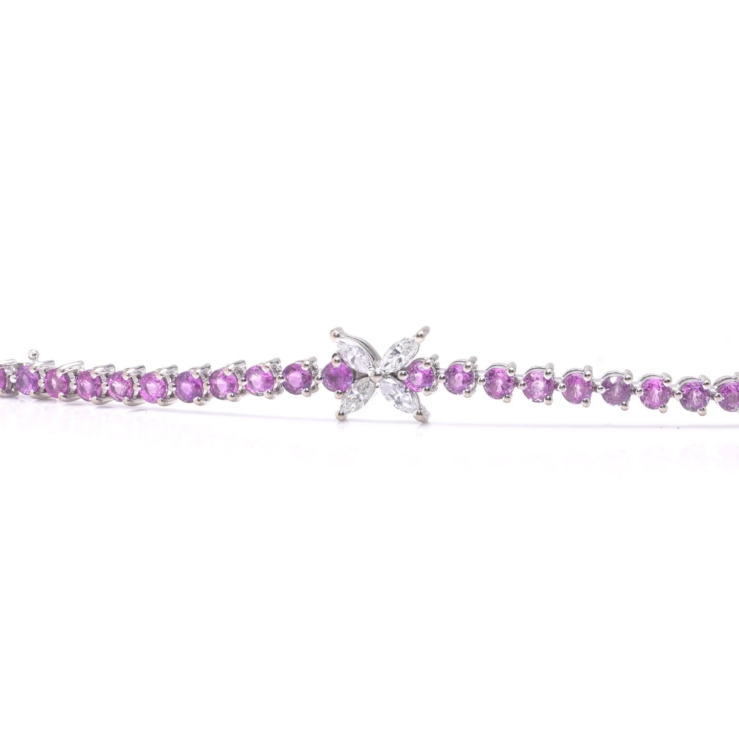 Pink Sapphire and Marquise Diamond Line Bracelet