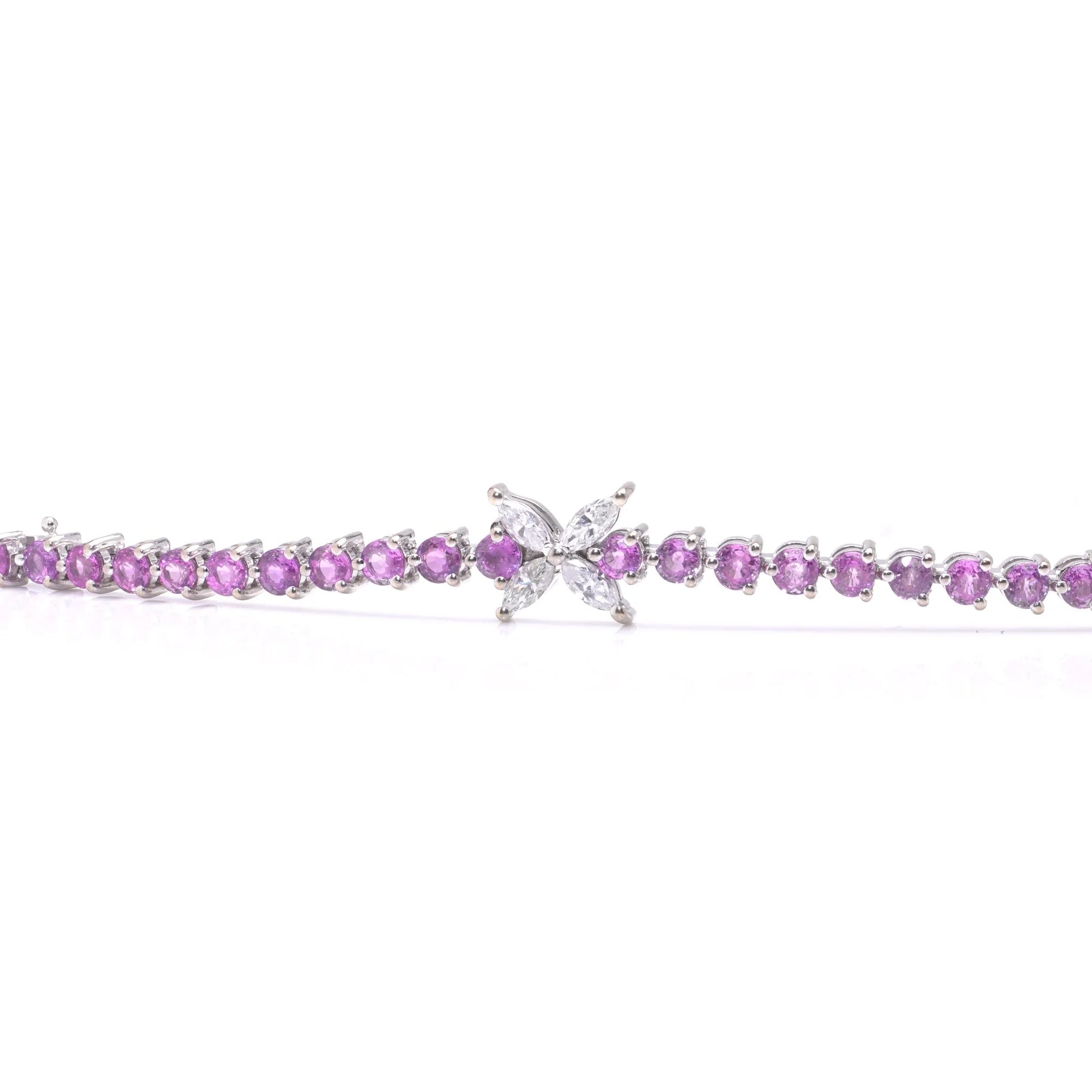 Pink Sapphire and Marquise Diamond Line Bracelet