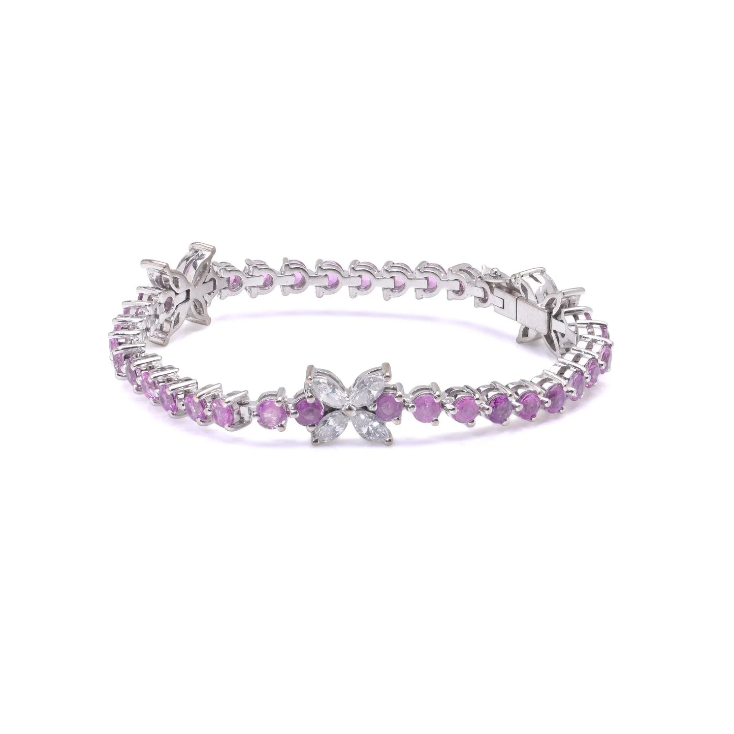 Pink Sapphire and Marquise Diamond Line Bracelet