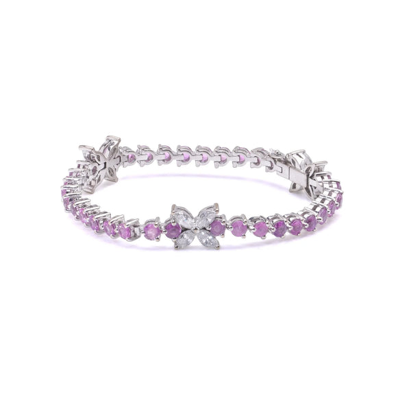 Pink Sapphire and Marquise Diamond Line Bracelet
