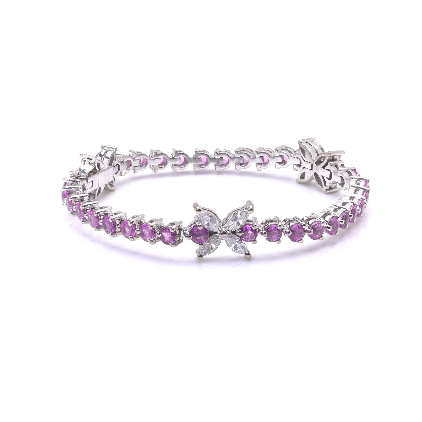 Pink Sapphire and Marquise Diamond Line Bracelet