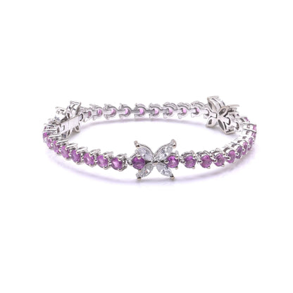 Pink Sapphire and Marquise Diamond Line Bracelet