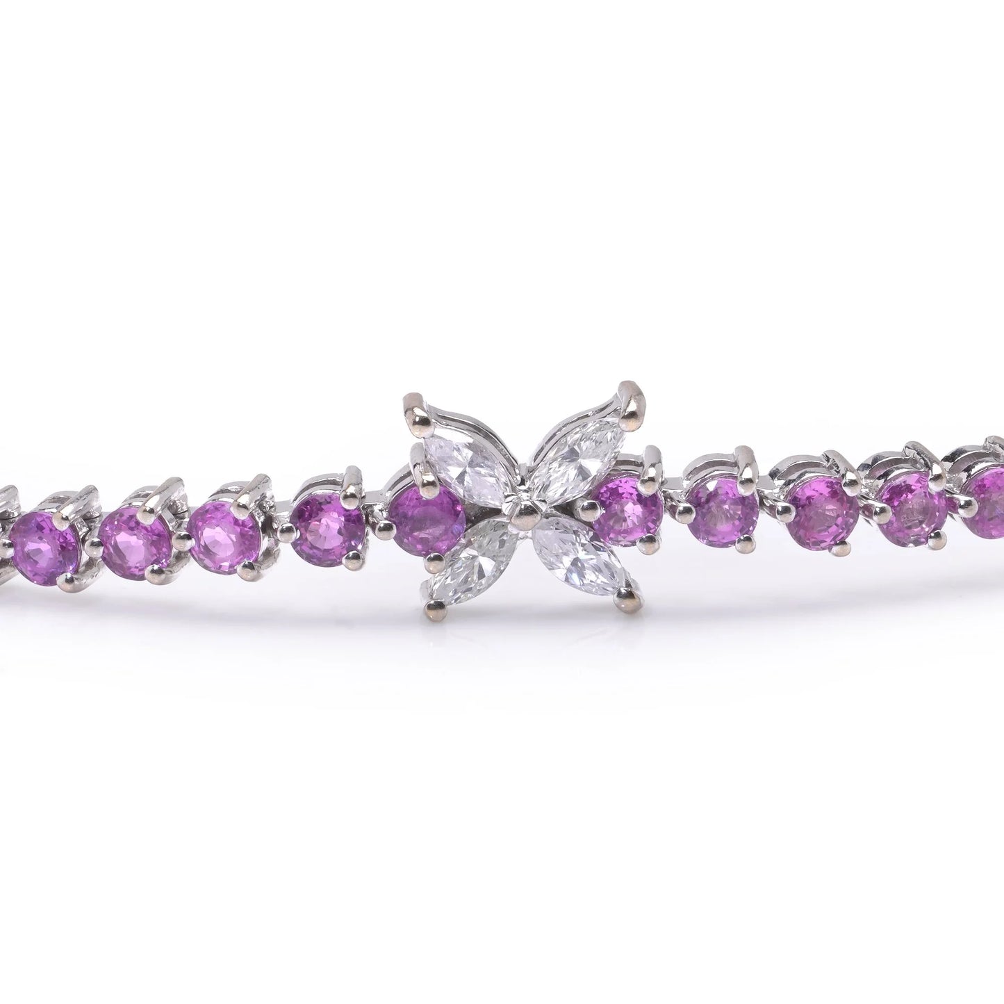 Pink Sapphire and Marquise Diamond Line Bracelet