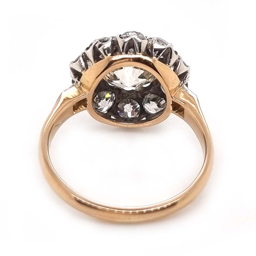 Antique Old Mine Cut Diamond Cluster Engagement Ring, over 4cts, 2.33ct old mine-cut diamond surrounded by 2cts of old-cut diamonds in platinum and 18ct yellow gold