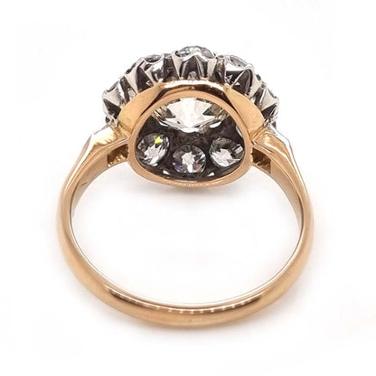 Antique Old Mine Cut Diamond Cluster Engagement Ring, over 4cts, 2.33ct old mine-cut diamond surrounded by 2cts of old-cut diamonds in platinum and 18ct yellow gold