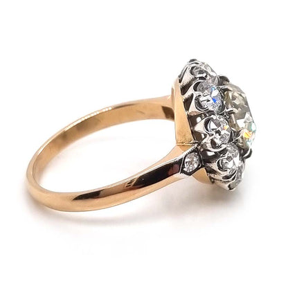 Antique Old Mine Cut Diamond Cluster Engagement Ring, over 4cts, 2.33ct old mine-cut diamond surrounded by 2cts of old-cut diamonds in platinum and 18ct yellow gold