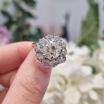 Antique Old Mine Cut Diamond Cluster Engagement Ring, over 4cts, 2.33ct old mine-cut diamond surrounded by 2cts of old-cut diamonds in platinum and 18ct yellow gold