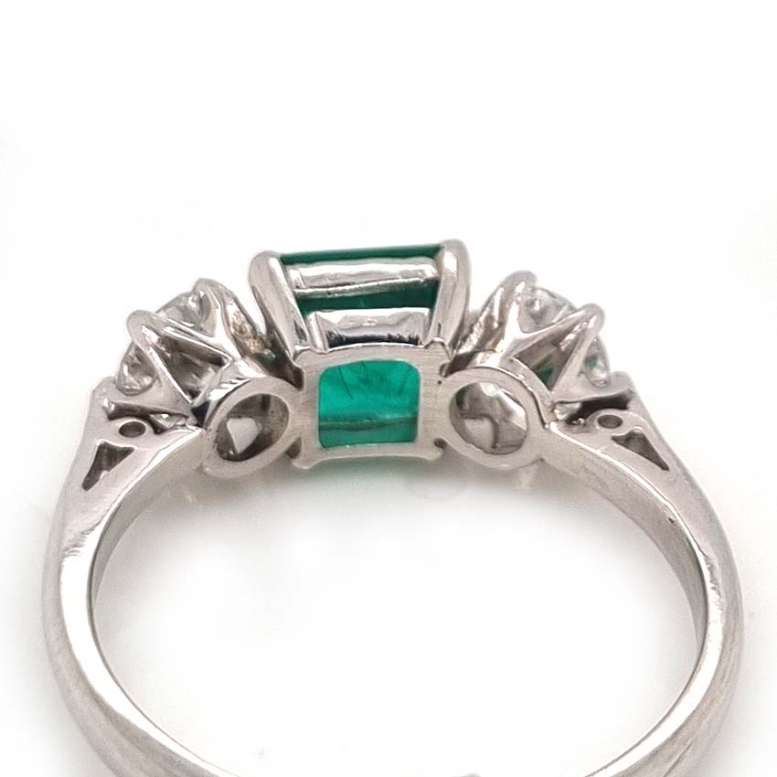 Art Deco Colombian Emerald Diamond Trilogy Engagement Ring